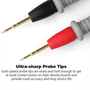 Versatile: This set includes a multimeter probe and a pair of test leads with banana plugs, suitable for various electronic testing needs. Durable Construction: The probes and leads are built with high-quality materials, ensuring long-lasting performance and reliability. Safe Operation: The insulated probes and leads provide protection against accidental shocks during electrical measurements. Convenient Accessories: These test leads and probes are essential accessories for digital multimeters, clamp meters, and other testing equipment.