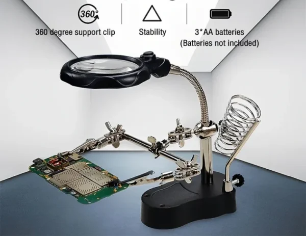 TE-801 Multi-function LED Magnifier PCB Soldering iron Stand Holder Table Magnifying Glass