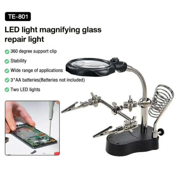 TE-801 Multi-function LED Magnifier PCB Soldering iron Stand Holder Table Magnifying Glass - Image 2