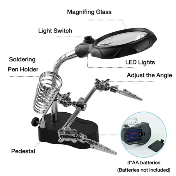 TE-801 Multi-function LED Magnifier PCB Soldering iron Stand Holder Table Magnifying Glass