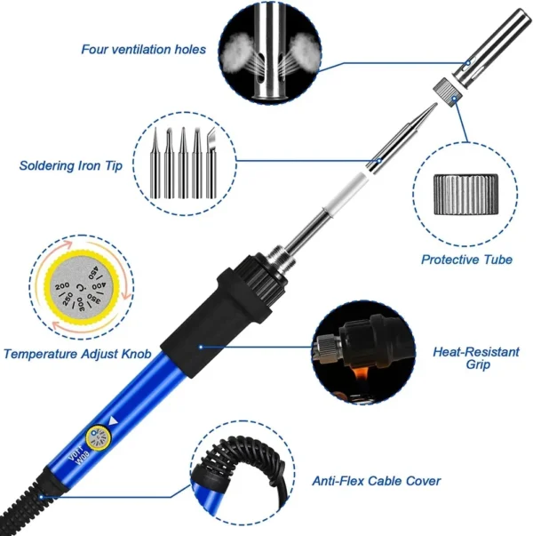 One-Stop 60W 220V Soldering Iron with Extra 5 Bits - Image 2