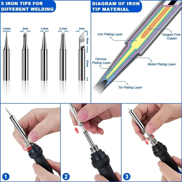 One-Stop 60W 220V Soldering Iron with Extra 5 Bits