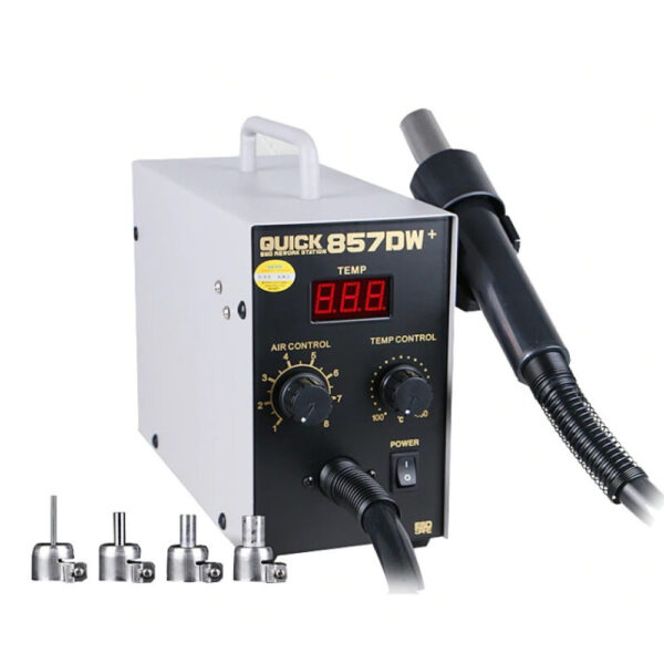 QUICK 857DW+ Lead Free Adjustable Hot Air Heat Gun With Helical Wind 580W SMD Rework Station