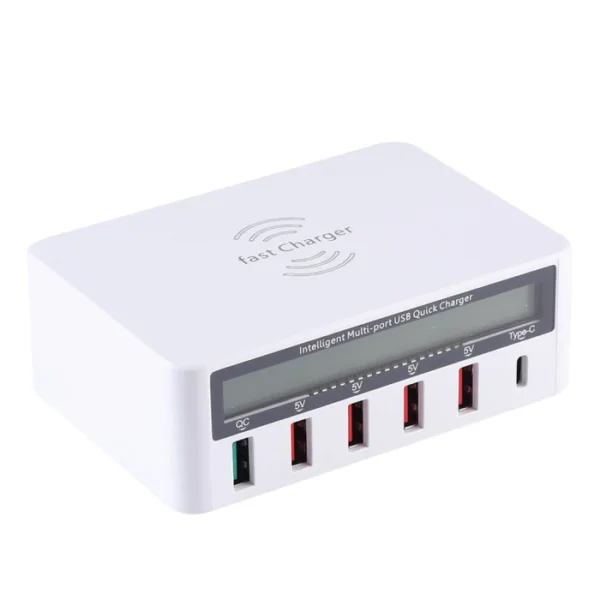 WLX-818F 6 in 1 10W QC3.0 Wireless Charging + USB-C / Type-C + 4 USB