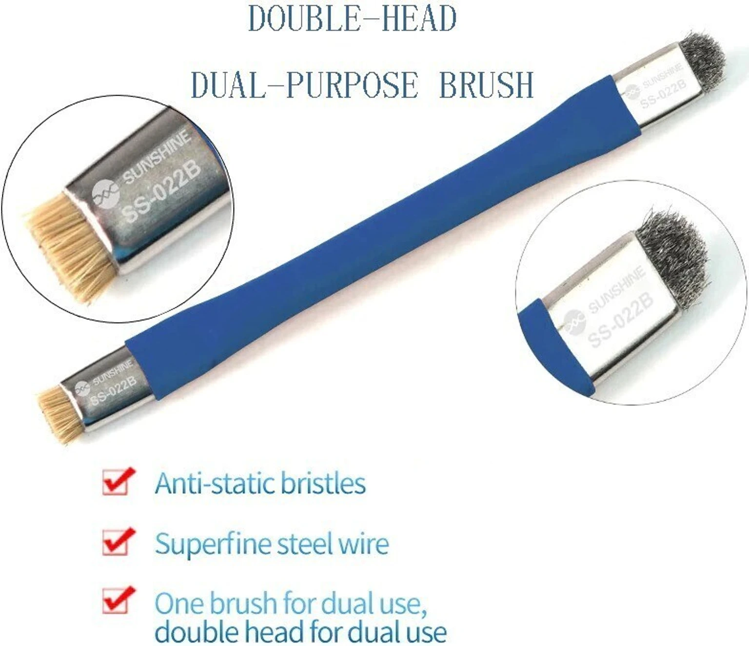 SUNSHINE SS SS-022B Double-head Brush With Bristle Superfine Steel Wire - Image 3