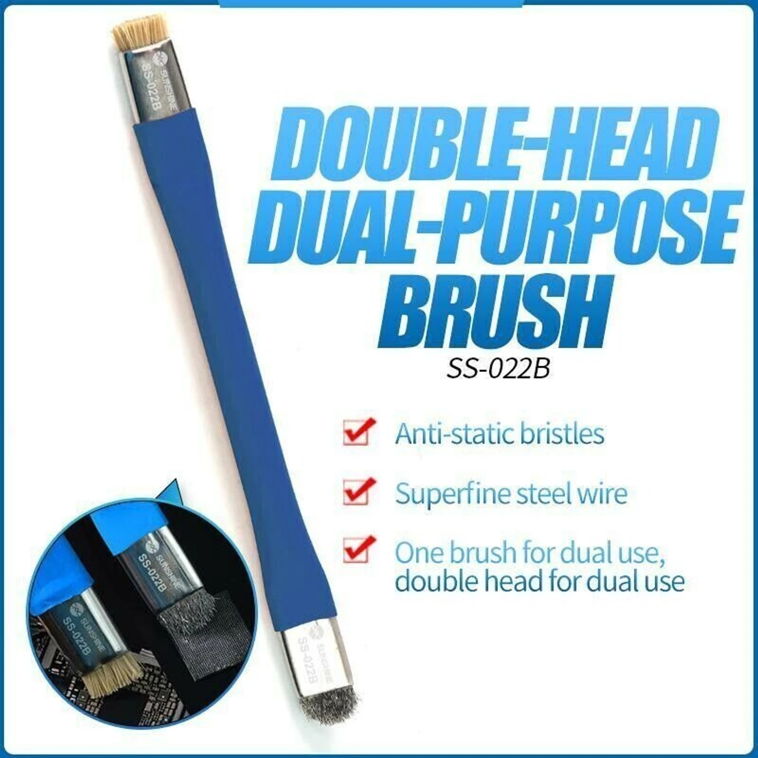 SUNSHINE SS SS-022B Double-head Brush With Bristle Superfine Steel Wire