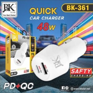 BK 48WATT CAR CHARGER {PD+QC} WITH C TO C CABLE